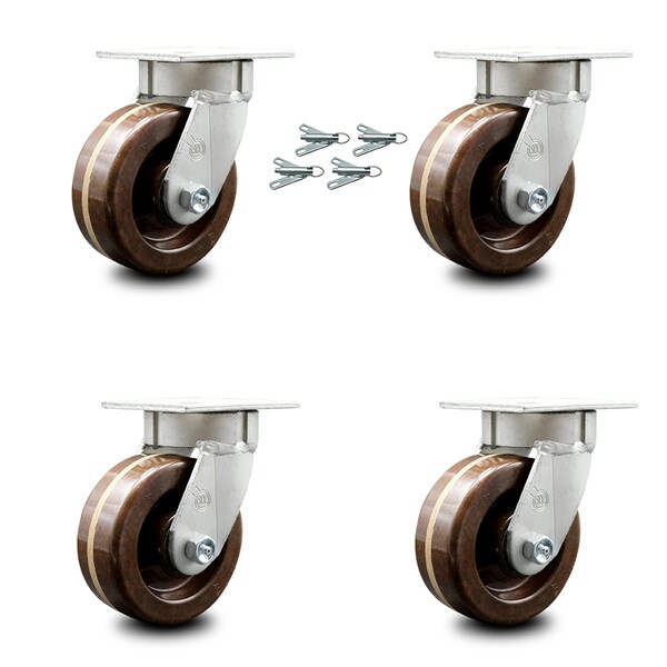 Service Caster 5 Inch Kingpinless High Temp Phenolic Wheel Swivel Caster Set with Swivel Locks SCC-KP30S520-PHRHT-BSL-4 - main
